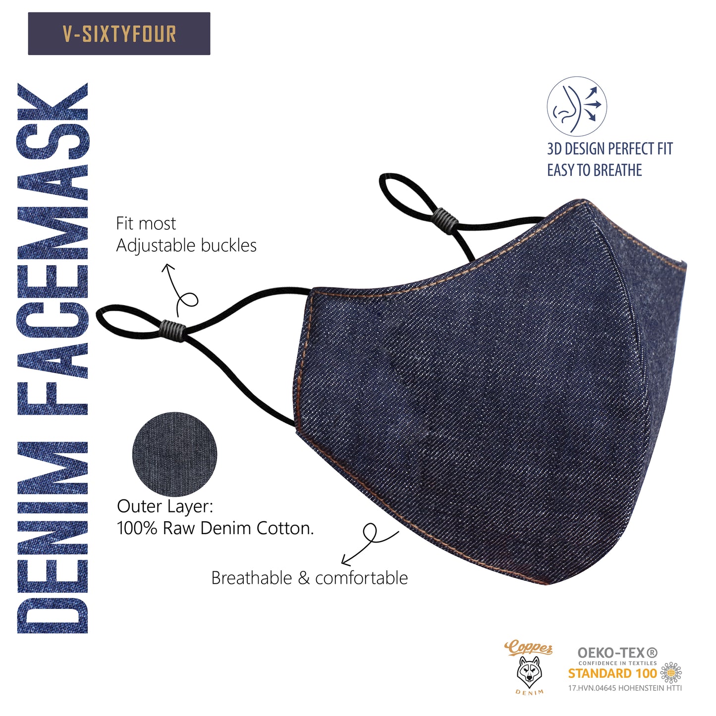 Cloth face mask, elastic ear loops with adjustable buckles, reusable, non-medical. Breathable & comfortable. Made in Vietnam
