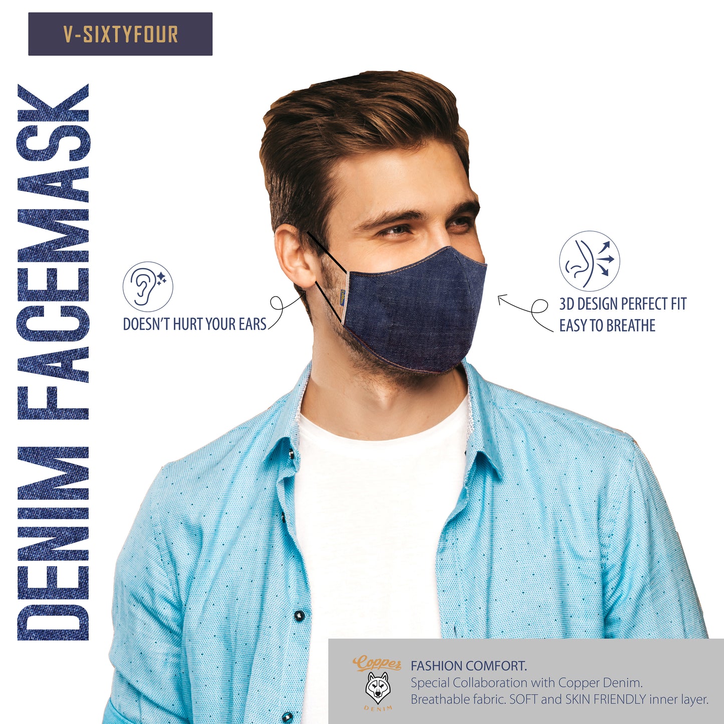 Cloth face mask, elastic ear loops with adjustable buckles, reusable, non-medical. Breathable & comfortable. Made in Vietnam