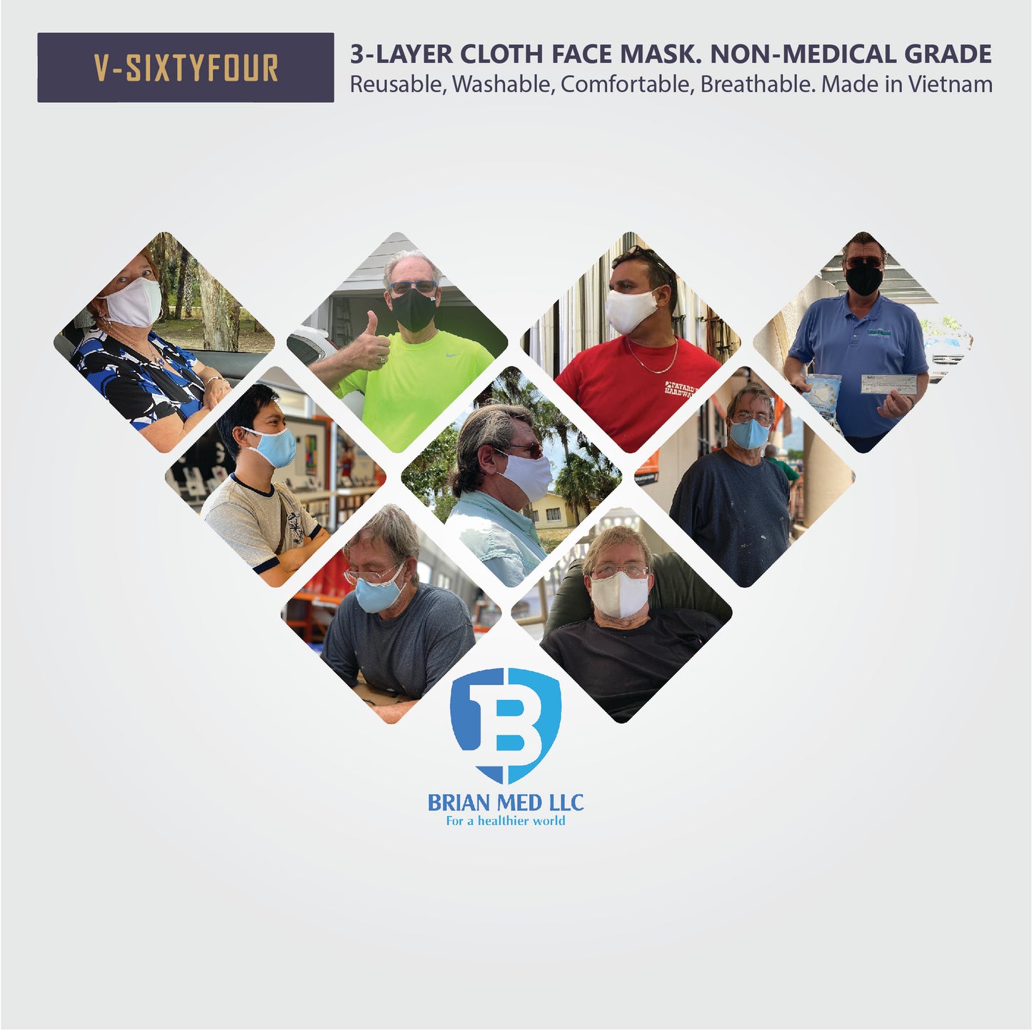 [Pack of 5] 3-Layer cloth face mask. Non-medical grade. Comfort, breathable. Made in Vietnam. YEL