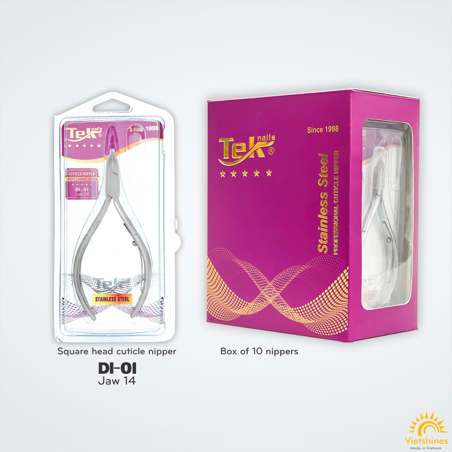 [Clearance sale] Kềm cắt da TekNails, made in Vietnam, thép không gỉ, hộp 10 cây