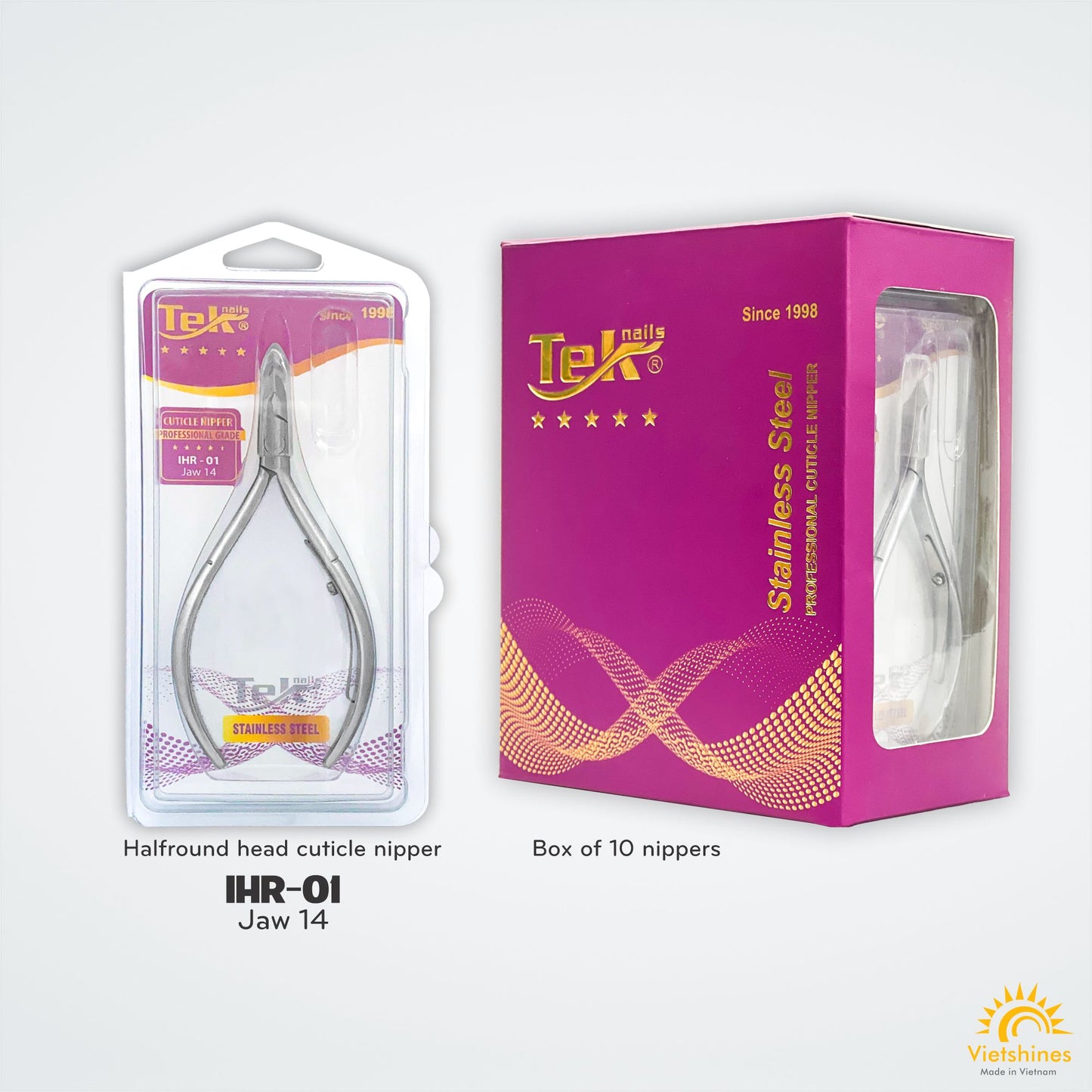 [Clearance sale] Kềm cắt da TekNails, made in Vietnam, thép không gỉ, hộp 10 cây