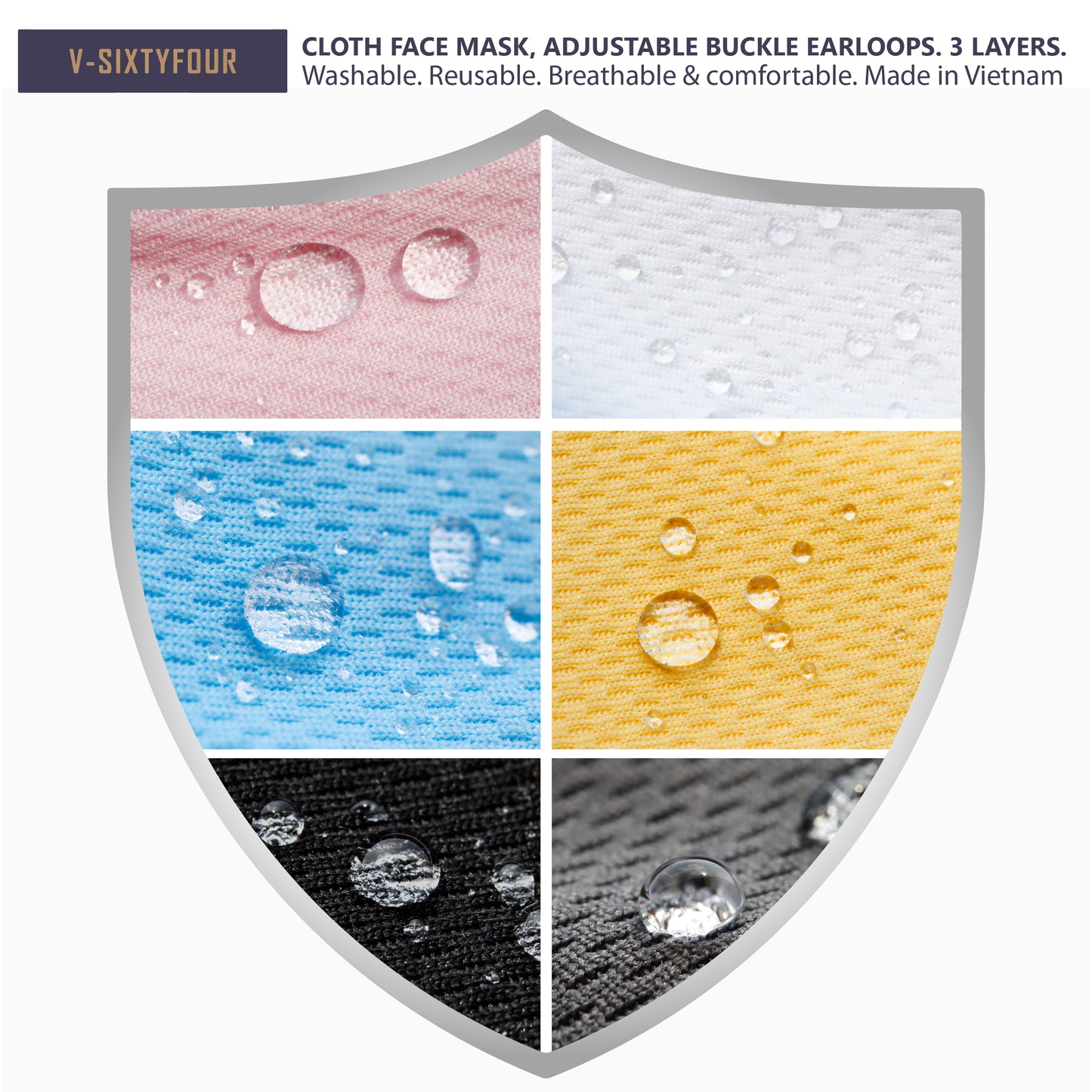 [Pack of 3] 3-Layer cloth face mask. Adjustable buckle earloops. Washable. Reusable. Breathable & comfortable. Made in Vietnam. BLA