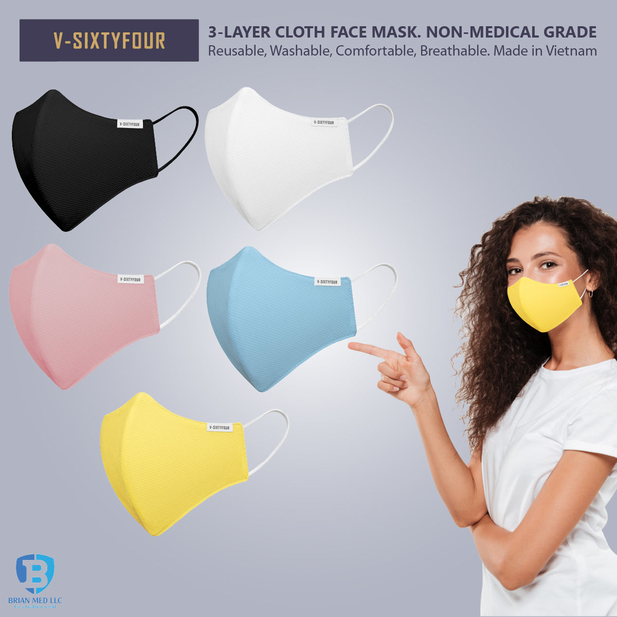 [Pack of 5] 3-Layer cloth face mask. Non-medical grade. Comfort, breathable. Made in Vietnam. MUL