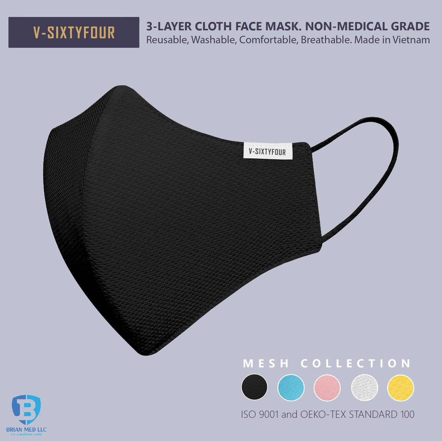 [Pack of 5] 3-Layer cloth face mask. Non-medical grade. Comfort, breathable. Made in Vietnam. BLA