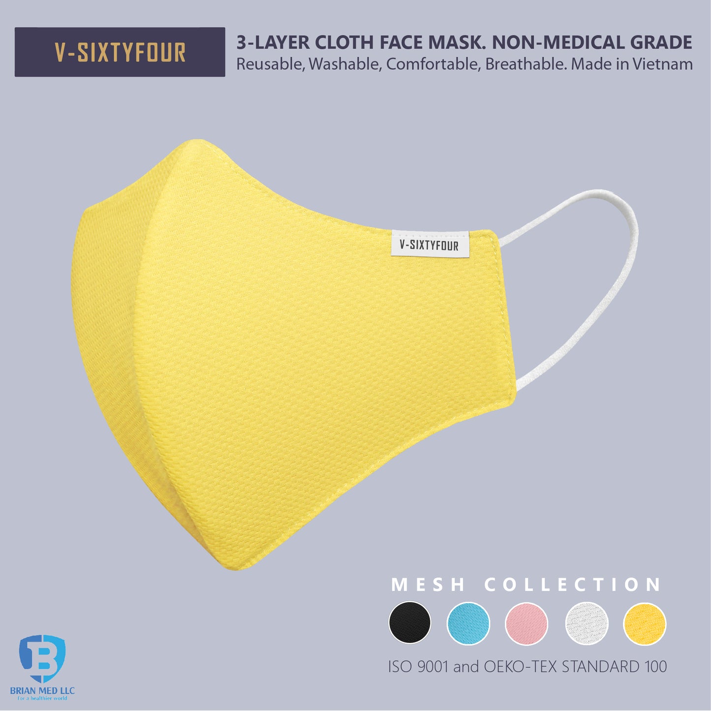 [Pack of 5] 3-Layer cloth face mask. Non-medical grade. Comfort, breathable. Made in Vietnam. BLA