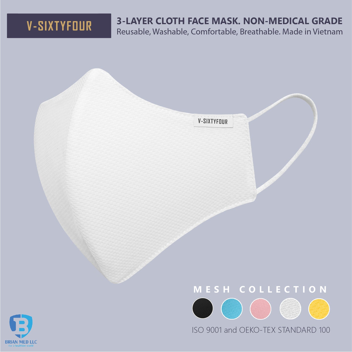 [Pack of 5] 3-Layer cloth face mask. Non-medical grade. Comfort, breathable. Made in Vietnam. BLA