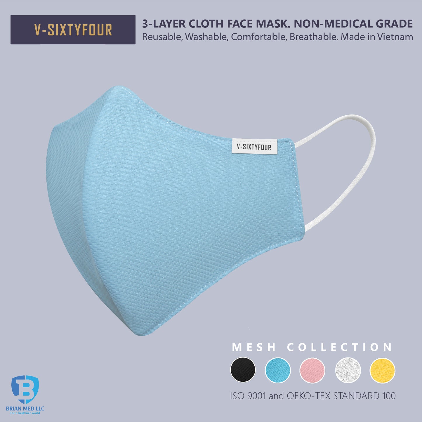 [Pack of 5] 3-Layer cloth face mask. Non-medical grade. Comfort, breathable. Made in Vietnam. BLA